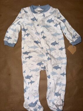 Chick Pea Footie Sleeper Sharks Blue White 3-6 months